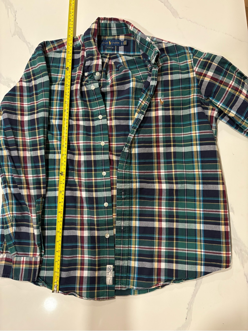 Ralph Lauren Classic Fit Plaid Button Down Shirt Green Navy Red Men’s Large 100%